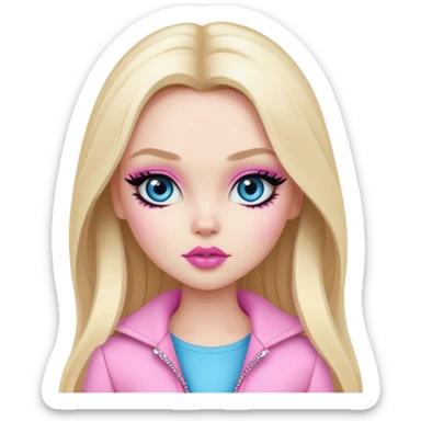 pretty bratz girl, long blond hair, blue eyes, black eyeliner, pale skin, pink style sticker