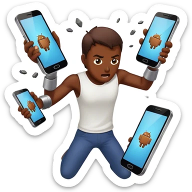 A person destroying android phones sticker