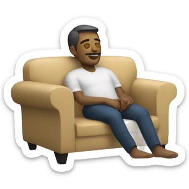 man relaxing on sofa with good neck support sticker
