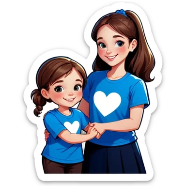 Little Girl, white skin, bronze hair, smile, tutor, bright blue t shirt sticker