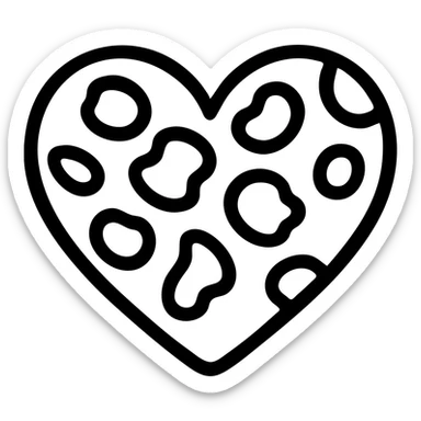 Leopard print heart icon in outline style, with a less precise and more organic heart shape, no background. sticker