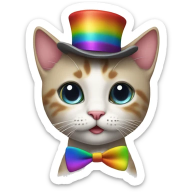 Kitty with rainbow eyes and rainbow top hat sticker