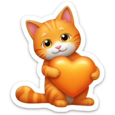 Orange cat hug a heart sticker