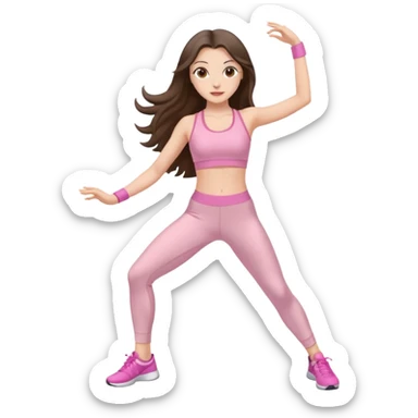 white brunette girl long hair with hazel eyes in light pink workout clothes dancing  sticker