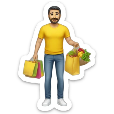 Armenian men doing shopping  in yellow clothes  sticker