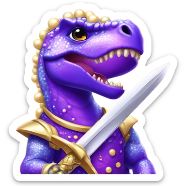 Lisa frank glitter purple dinosaur with sword and pearls sticker
