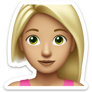 Blonde girl with green eyes and tan skin with pink top sticker