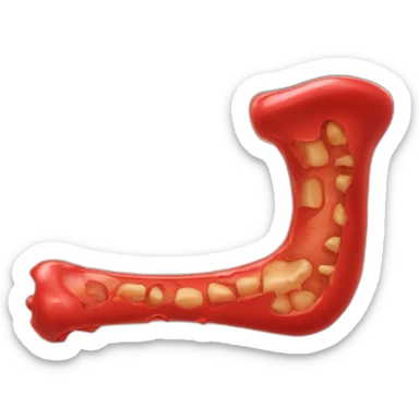 red plastic bone dans is chewed up on one side  sticker