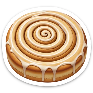 a cinnamon roll single layer cookie with only less spirals and full glaze sticker
