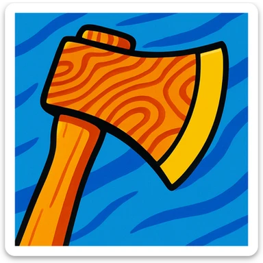 wooden axe head texture in vibrant toon style, cartoon style sticker