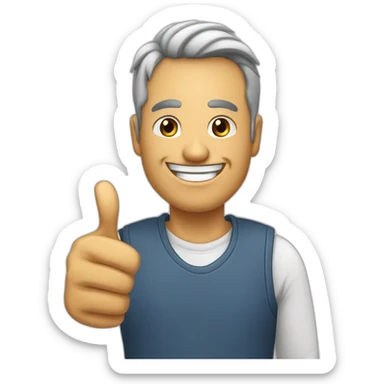 draw a man 50 years old who is smiling and holding his thumb up, the smiley face implies agreement or affirmation sticker