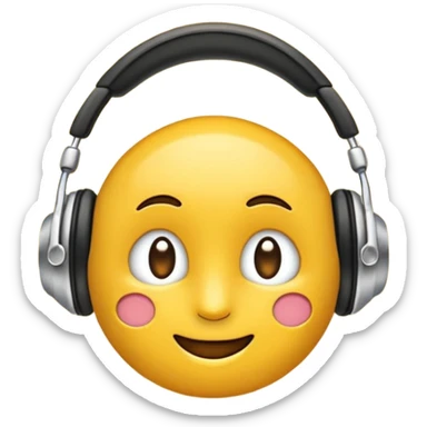 Ein gelber runder Emoji. Augen geslossen. Total im moment. Glpcklich, leichtes lächeln. Verträumt. Leichtigkeit. Freiheit. Overearkopfkörer auf und im hintergrund kleine musiknoten sticker