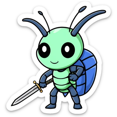hype train bug character with sword sticker
