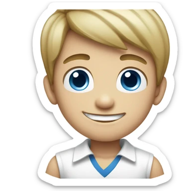 smiling boy in white shirt with blue eyes back side sticker