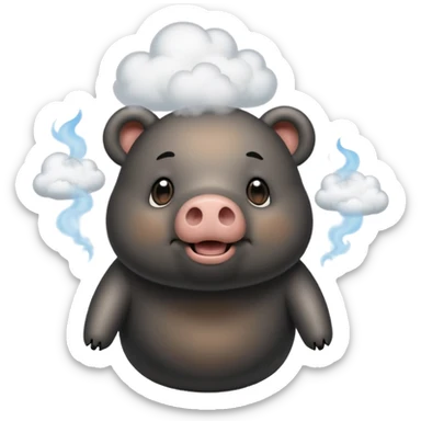Hybrid bear pig, black and tan, saying hello with big clouds of smoke coming out of his pig snout.  sticker