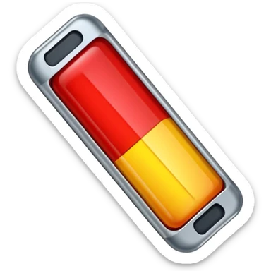 iPhone-style emoji of a battery that is almost empty, with a small red bar at the end indicating low energy. Clean, minimal, glossy look, transparent background. sticker