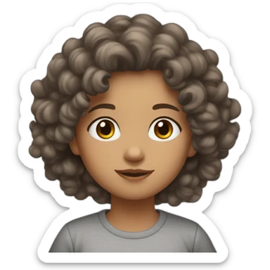 face of midle easten curly girl with medium brown hair in gray T-shirt sticker