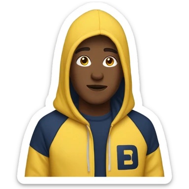generate me a yellow emoji person wearing a navy blue hoodie which says GAP on it in big letters  sticker