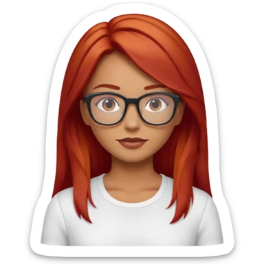 Crespa peli roja tono fuerte , trigueña , con lentes y top blanco pelo largo  sticker