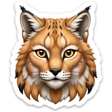 Cinematic-Noble realistic-Lynx-Portrait-Emoji – Poised and regal, with a strong, agile build and a strikingly patterned fur of warm tawny fur accented by bold black ear tufts, deep-set, intelligent amber eyes, simplified yet sharp and sophisticated. zoomed out to show shoulders sticker