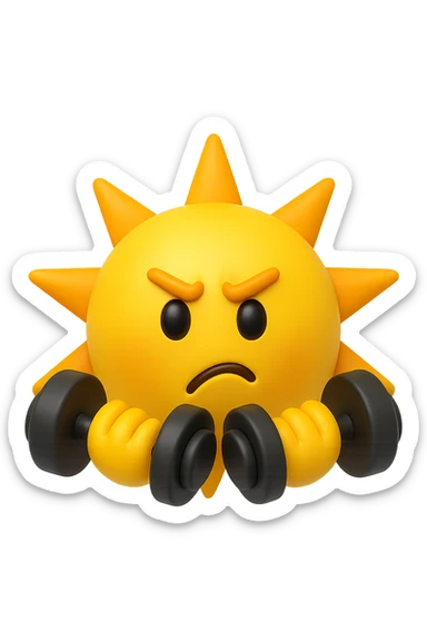 emoji stile iphone 3d di un sole che si allena con i pesi sticker