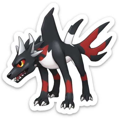 Black Cool Edgy Nargacuga-Houndoom-Garchomp Fakémon Digimon with Red and white Edgy markings, full body, outlined sticker