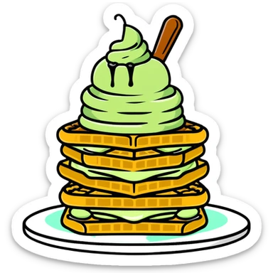 matcha ice cream on a stack of waffles sticker