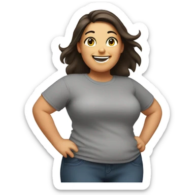 Super excited fat brunette arms waving grey tshirt sticker