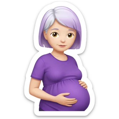 pregnant older woman with purple shirt and short white hair, head, neck and abdomen sticker