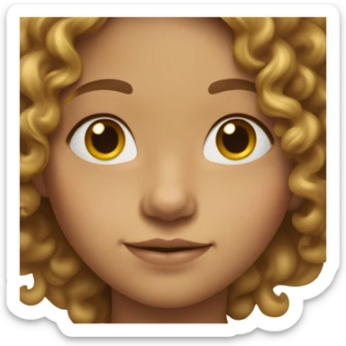 7 year old girl with long light brown hair parted in the middle and curly at the ends with fare skin sticker