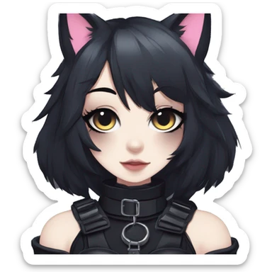 Gorgeous gothic dark techwear anime style anthro black cat furry with blushing face aesthetic and pretty edgy black with collar and harness trending style sticker