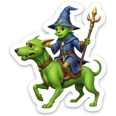 A goblin wizard riding a hound dog  sticker