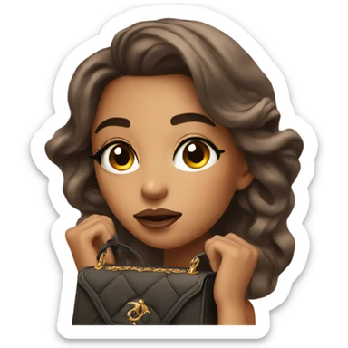 a beautiful girl with makeup who breathing out and eyes up with luxury bag sticker