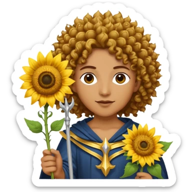god with sunflower, scepter, trident sticker
