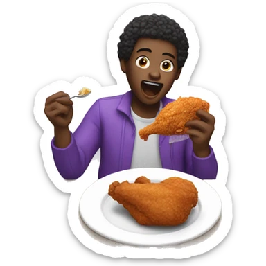 person eating fried chicken with purple kool aid sticker