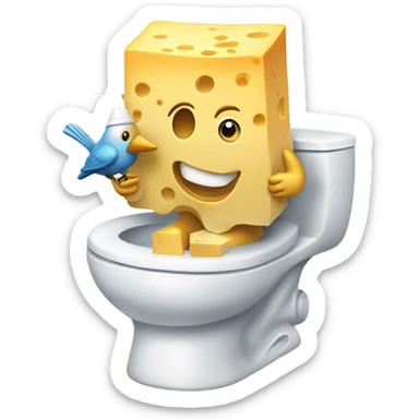 cheese wearing a man sitting in a toilet with a bucket on his head and a bird eating it all  sticker