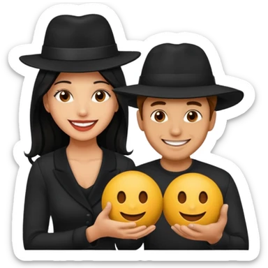 Man wearing black hat smiling superstitious woman squeezing his balls sticker