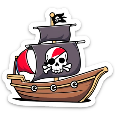 A pirate ship sailing on the open sea, with a skull and crossbones flag flying high, and pirates wearing bandanas and eye patches sticker