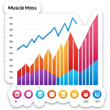 A graphics sheet in which graphic is going up titled "muscle mass" sticker