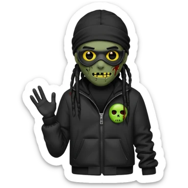 a zombie emoji with black dreads and a black nike jacket and black nike ski mask on his head sticker