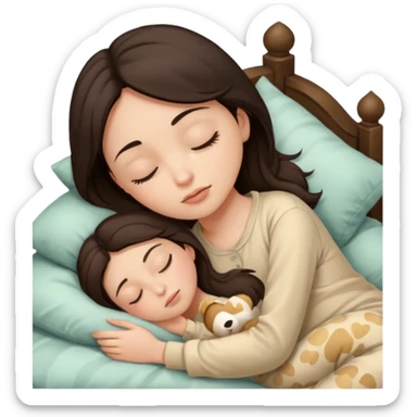 Girl dark brown hair sleeping with a beige pijama  sticker
