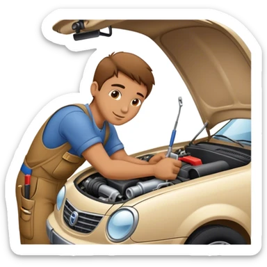 mechanic fixing car  sticker