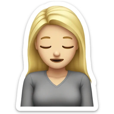 Blonde girl with headache hands on head frown  sticker