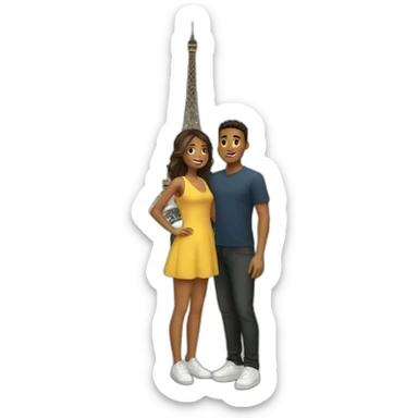 young couple standing in front of Eiffel tower sticker
