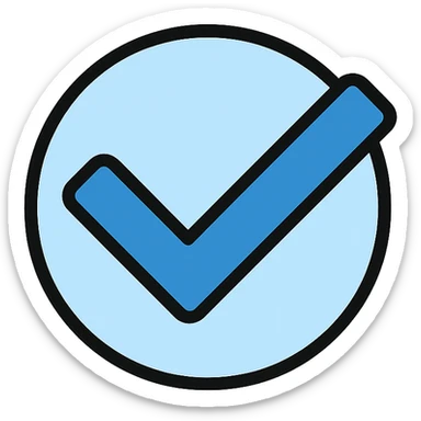 blue check, professional and crisp, color icon style sticker