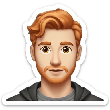 handsome young man, 26 years old, red-ish hair, almond-shaped face, pointy nose, scandinavian heritage, crystal earrings, fashionable sticker