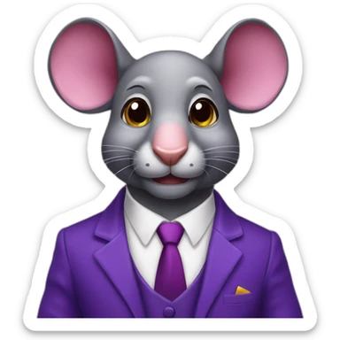 raton con traje de etiqueta y orejas de elefante morado sticker