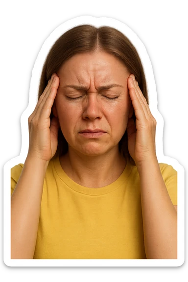 emoji stile iphone di donna con mal di testa, iperrealistico 4k sticker