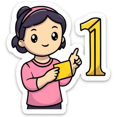 Girl holding number 1 sticker