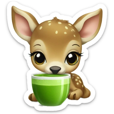baby deer drinking matcha sticker
